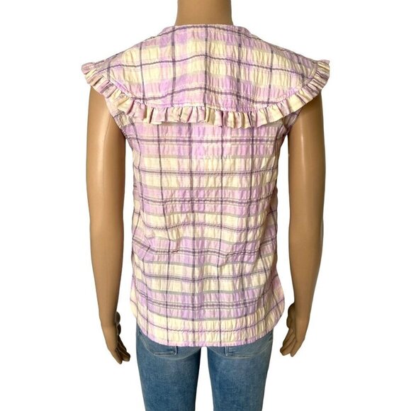Ganni NWT Seersucker Sleeveless Collared Button Down Blouse Orchid Bloom Size XS - Picture 2 of 8